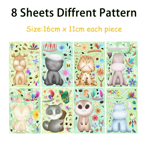 Cartoon Dier DIY Stickers Voor Vroegschoolse Educatie Kinderen PVC Mat Waterdicht Puzzel Collage Stickers Oerwouddieren Voor Handboeken
