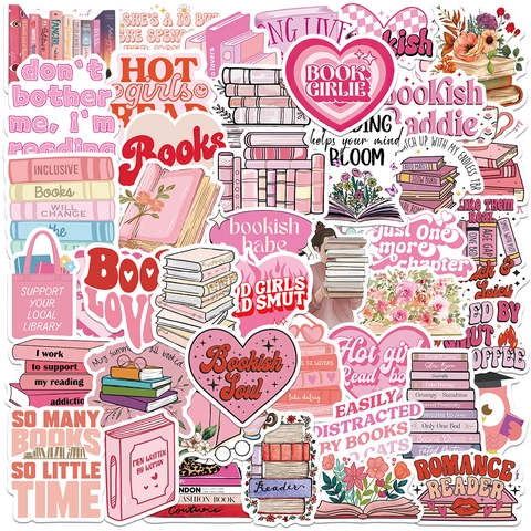 50 Pezzi Adesivi Letterari Rosa per Amanti dei Libri Impermeabili in PVC Opaco Adesivi Estetici per Laptop Valigia