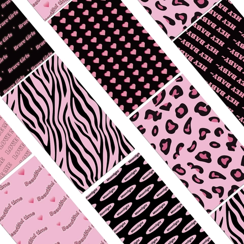 Rosa Schwarz PVC Wasserdicht Englisch Buchstaben Aufkleber Für Tagebuch Handyhülle DIY Dekoration Zebra Leopard Herz Muster