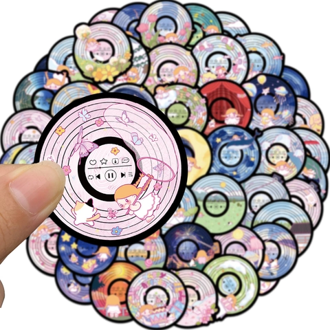 Vinyl Schallplatte Stil Wasserdichte PVC Aufkleber Cartoon Musik Player UI Dekorative Decals Für Handyhülle Laptop Gitarre