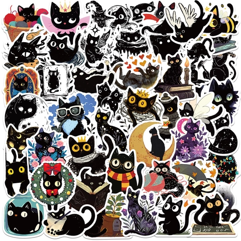 Waterproof Black Cat Cartoon Stickers For Kids DIY Decor Luggage Helmet Skateboard Laptop Original Animal Decals