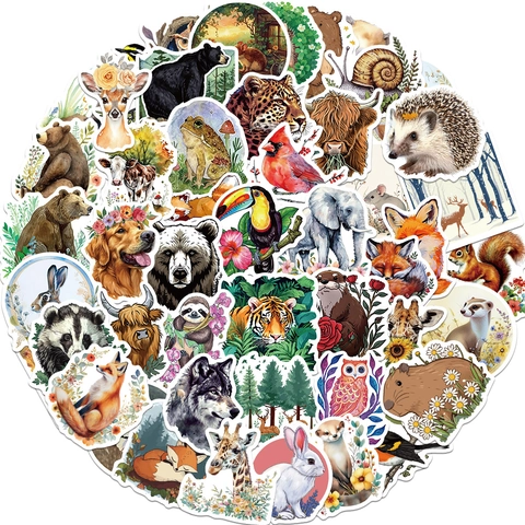 Forest Animal Stickers Waterproof PVC Decals For Kids Laptop Water Bottle Scrapbooking Notebook Helmet Skateboard Decorative Stationery Stickers