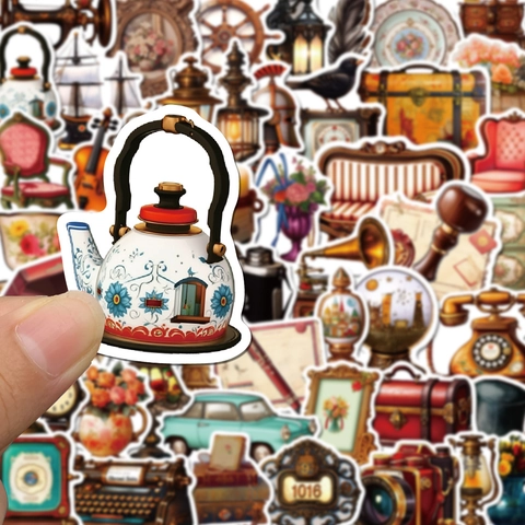 Vintage Retro Antique Object PVC Waterproof Stickers For Laptop Guitar Luggage Water Bottle Scrapbook DIY Decals