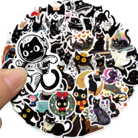 Waterproof Black Cat Cartoon Stickers For Kids DIY Decor Luggage Helmet Skateboard Laptop Original Animal Decals
