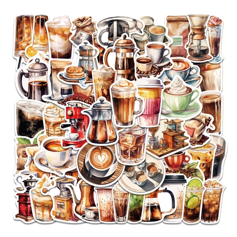 Adesivi per Amanti del Caffè ad Acquerello Vintage Disegnati a Mano Estetici DIY Decalcomanie Decorative per Scrapbook Journal Laptop Bottiglia d'Acqua Telefono