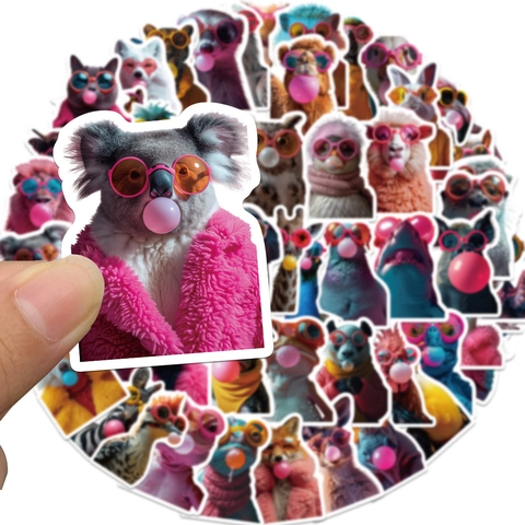 55 Pcs Animaux Soufflant Des Bulles De Gomme Autocollants Avec Lunettes De Soleil Imperméable PVC Mignon Graffiti Décalcomanies