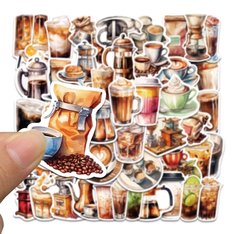 Adesivi per Amanti del Caffè ad Acquerello Vintage Disegnati a Mano Estetici DIY Decalcomanie Decorative per Scrapbook Journal Laptop Bottiglia d'Acqua Telefono