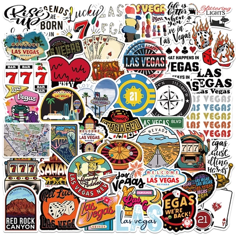 Autocollants Thème Las Vegas Style Casino du Nevada Décalcomanies en PVC Imperméable pour Valise Ordinateur Portable Gourde