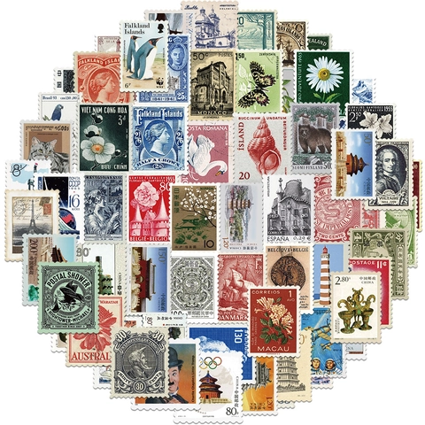 Vintage Welt Poststempel Briefmarken Aufkleber Wasserdichte PVC Decals Für Scrapbooking Journaling Gepäck Laptop Telefon Gitarre Deko