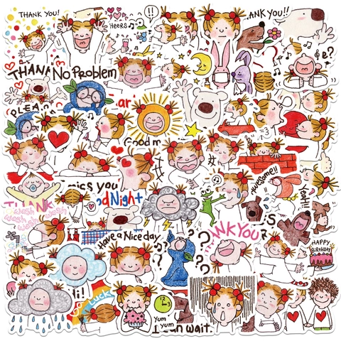 Autocollants Décoratifs en PVC Imperméables Fille de Dessin Animé Mignons pour Journal Coque de Téléphone Portable Ordinateur Casque