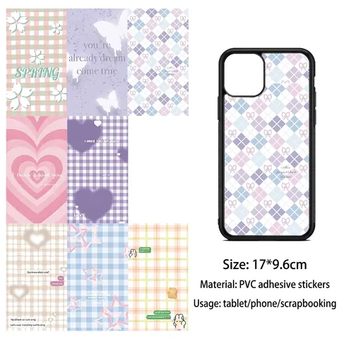 Aesthetic Ins Style PVC Stickers Set Macaron Colors Heart Butterfly Pattern For DIY Phone Case Scrapbooking Journal Decor