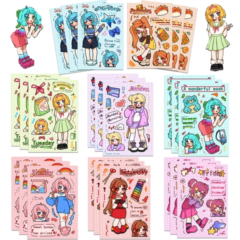 Cartoon Woche Mädchen Verkleiden DIY Guka Aufkleber PVC Wasserdicht Scrapbook Journal Handyhülle Dekorative Aufkleber