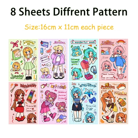 Cartoon Woche Mädchen Verkleiden DIY Guka Aufkleber PVC Wasserdicht Scrapbook Journal Handyhülle Dekorative Aufkleber