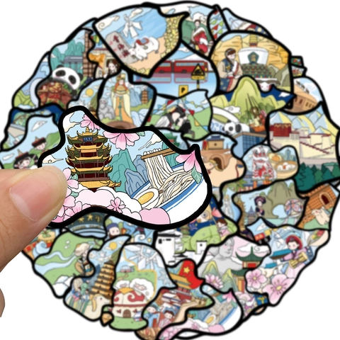 Adesivi da Viaggio Impermeabili Monumenti Cina Panda Icone Culturali Per Valigia Laptop Decor Colorati Fatti a Mano DIY
