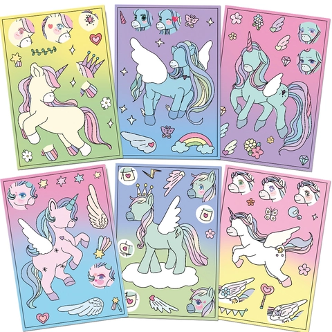 Adesivi Fai da Te Crea un Volto Unicorno Cartone Animato per Bambini Giocattolo Educativo Puzzle Creativo Arcobaleno Pegasus Scrapbooking