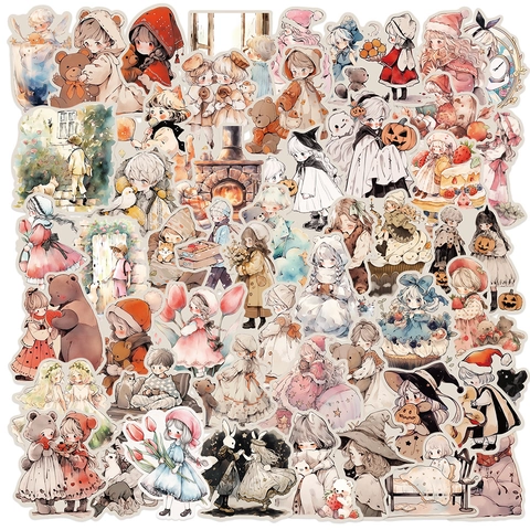 Autocollants Vintage Illustration Aquarelle Imperméable PVC Décalque pour Journal Ordinateur Bouteille d'Eau Frigo DIY Artisanat Autocollants
