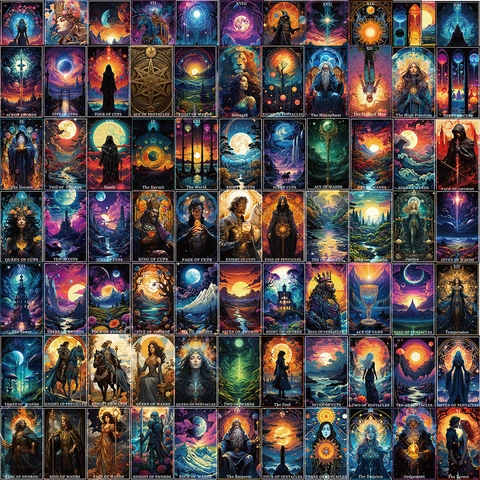 Fantasy Tarot Card Aesthetic Sticker Set Waterproof PVC Graffiti Decals For Laptop Guitar Luggage DIY Artistic Mystical Stickers