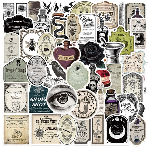 Gothische Zaubertrank Aufkleber Retro Magie Alchemie Thema Wasserdichte PVC Decals Für Laptop Skateboard Koffer Scrapbook DIY