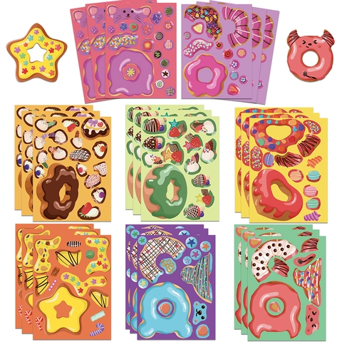 8 Fogli Adesivi a Forma di Ciambella per Bambini Carini Impermeabili Dolci Dessert Decalcomanie per Casco Borraccia Fai da Te