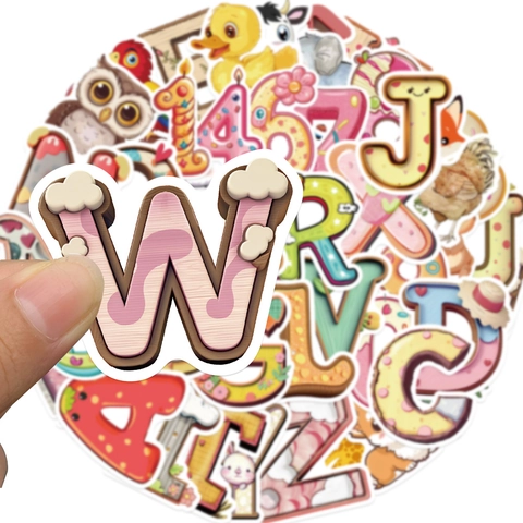 Cute Animal Alphabet Number Stickers For DIY Scrapbooking Laptop Waterproof Cartoon PVC Decals For Kids Student Journal