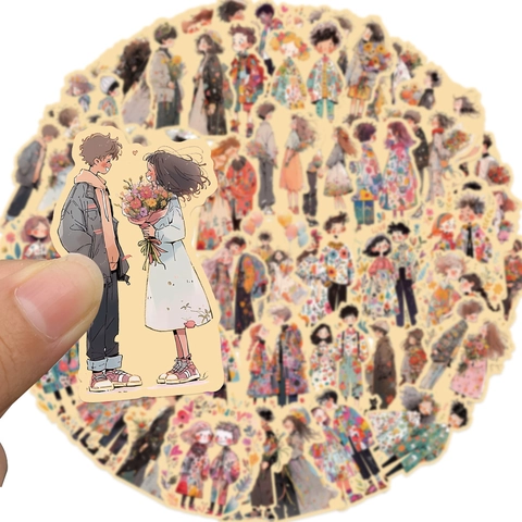Romantische Cartoon Paar Graffiti Aufkleber Für Handyhülle Laptop Wasserbecher Koffer Wasserdicht PVC Handgezeichnet DIY