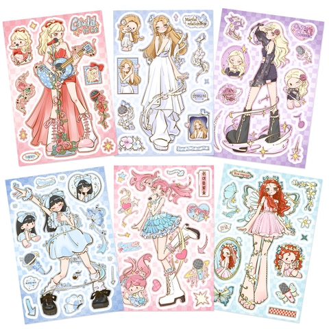 Cartoon Meisje Stickers Mat PVC Waterdicht DIY Decoratieve Decals Voor Scrapbooking Telefoonhoesje Laptop Journal