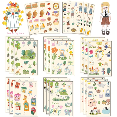 8 Blatt Niedliche Koreanische Cartoon DIY Wasserdichte PVC Aufkleber Für Scrapbooking Handyhülle Helm Dekoration Ästhetische Handgezeichnete Abziehbilder