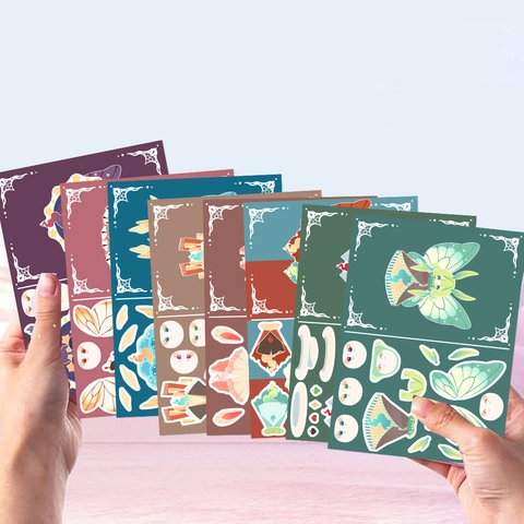 Adesivi Scrapbooking Fai-da-te Totem Farfalla 8 Fogli PVC Impermeabili Cartone Animato Elfo Fata Decalcomanie per Diario Cover Cellulare Laptop