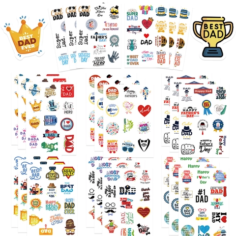 Autocollants de Fête des Pères en PVC Imperméable pour Ordinateur Bouteille d'Eau Stickers Décoratifs Cadeau Papa