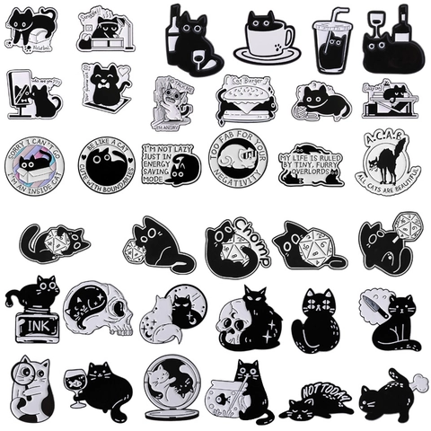 Lustige Cartoon Katze Emaille Pin Humorvolle Schwarz Weiß Katze Brosche Abzeichen Für Rucksack Kleidung Tasche Niedlicher Tier Schmuck Geschenk Für Katzenliebhaber
