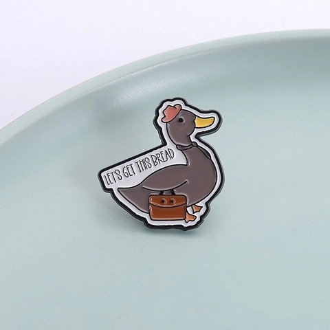 Funny Cartoon Duck Enamel Pin Creative Lettering Lets Get This Bread Zinc Alloy Brooch Cute Animal Badge For Backpack Clothing