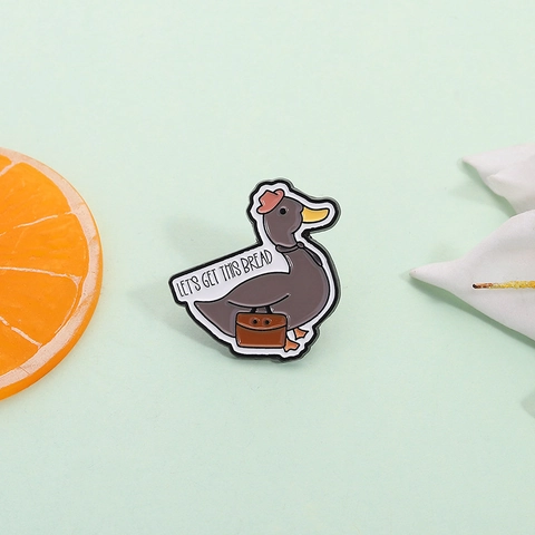 Funny Cartoon Duck Enamel Pin Creative Lettering Lets Get This Bread Zinc Alloy Brooch Cute Animal Badge For Backpack Clothing