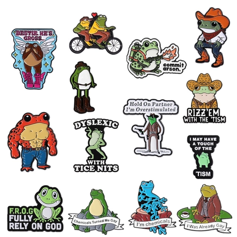 Lot de Pins en Émail Grenouille Dessin Animé Rigolo Broche Grenouille Mème en Alliage Personnalisée Badges Pour Vêtements Sacs Bijoux