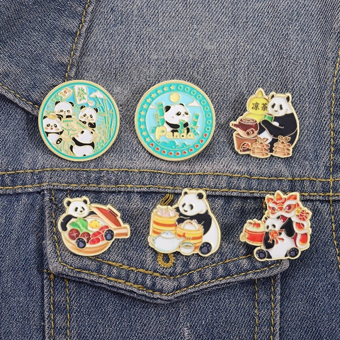 Cute Cartoon Panda Enamel Brooch Pin Zinc Alloy Chinese Style Lion Dance Mahjong Animal Badge For Clothing Bag Decor Unisex