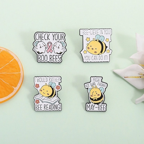 Divertidos Alfileres De Esmalte De Abeja De Dibujos Animados Broches De Solapa De Metal De Aleación Con Juegos De Palabras Motivadores Para Mochilas Chaquetas Joyería