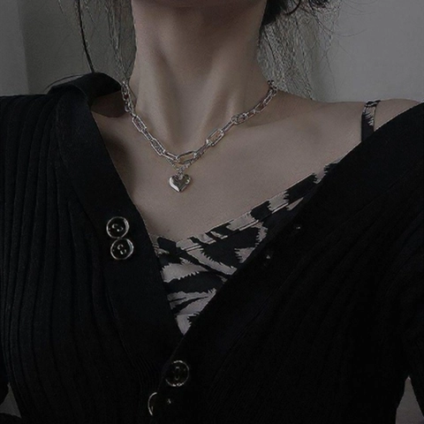 Europäische Doppellagige Herzanhänger Halskette Lange Pulloverkette Minimalistische Legierung Gliederkette Modeschmuck Damen