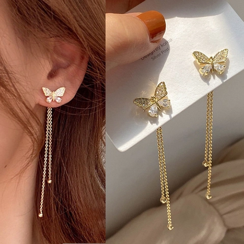 Schmetterling Quaste Ohrringe Mit 925 Sterlingsilber Ohrstecker-Stift Legierung Strass Ohrhänger Für Damen Schmuck