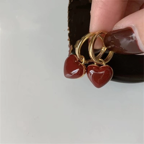 Boucles d'Oreilles Pendantes Coeur en Alliage Vintage pour Femmes Plaquées Or Créoles Géométriques Bijoux Style Rétro Minimaliste