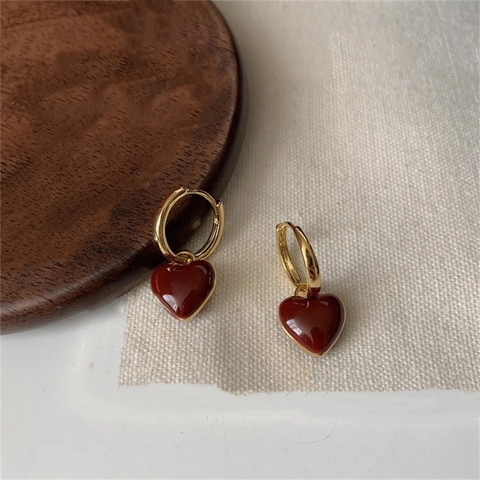 Boucles d'Oreilles Pendantes Coeur en Alliage Vintage pour Femmes Plaquées Or Créoles Géométriques Bijoux Style Rétro Minimaliste