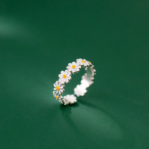 Anillo Abierto Ajustable de Flor de Margarita para Mujer Anillo Floral de Aleación Esmaltada Joyería de Moda Regalo para Ella