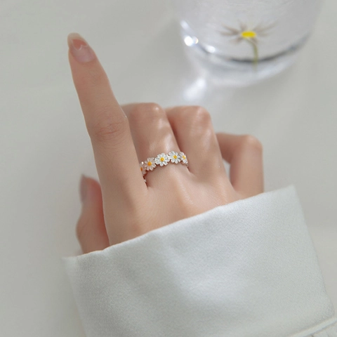 Anillo Abierto Ajustable de Flor de Margarita para Mujer Anillo Floral de Aleación Esmaltada Joyería de Moda Regalo para Ella
