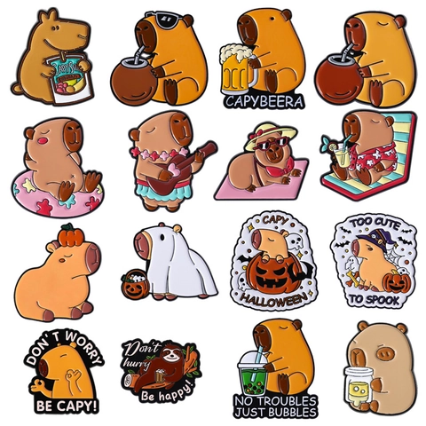 Cartoon Capybara Enamel Pin Cute Animal Brooch Zinc Alloy Halloween Pumpkin Ghost Sloth Badge For Backpack Clothing Accessory
