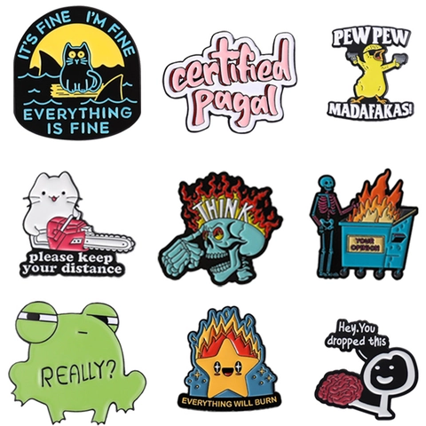 Punk Divertente Spilla in Lega Smaltata Fumetto Meme Gatto Rana Scheletro Distintivo per Zaino Abbigliamento Giacca Accessorio