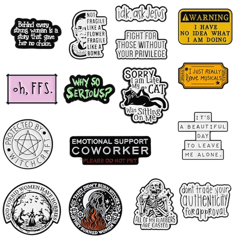 Funny Witty Quote Enamel Pin Alloy Brooch Personalized Punk Skull Witchcraft Slogan Badge Jewelry For Clothing Backpack Decor