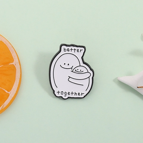Better Together Hugging Figures Alloy Enamel Brooch Minimalist Black White Cartoon Quote Badge For Clothing Bag Decor