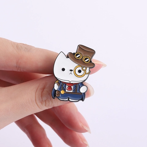 Steampunk Gentleman Duck Mechanical Cat Alloy Enamel Brooch Vintage Cartoon Animal Badge Lapel Pin For Unisex Clothes Decor