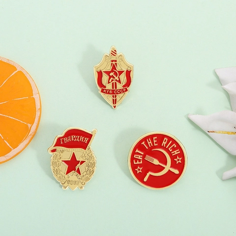 Spille Smaltate in Lega di Zinco Sovietiche CCCP KGB Eat The Rich Satiriche Spille da Risvolto Vintage per Accessori Abbigliamento Zaino