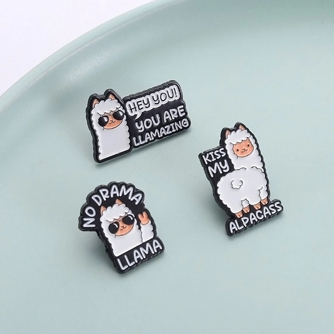 Lindos Broches de Esmalte de Llama Alpaca de Dibujos Animados Insignias de Animales de Aleación de Zinc Con Frases Divertidas Para Mochila Accesorios de Ropa Joyería Regalo