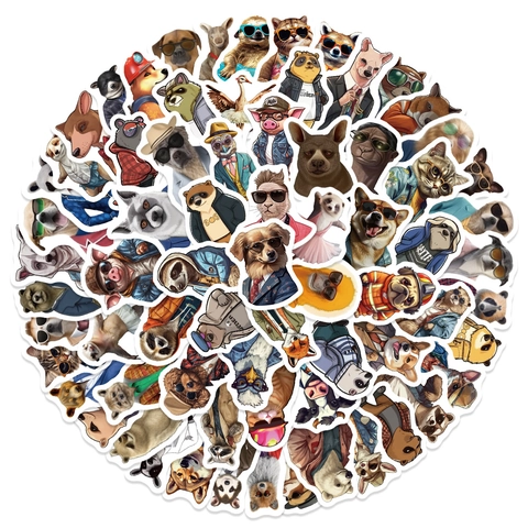 Pegatinas de Animales Antropomórficos Impermeables para Laptop Skateboard Botella de Agua Scrapbooking Perro Gato Perezoso