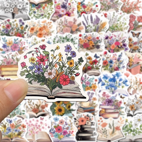 Künstlerische Blumen Und Buch PVC Aufkleber Wasserdicht Cartoon Schmetterling Blume Decals Für Scrapbooking Laptop DIY Deko